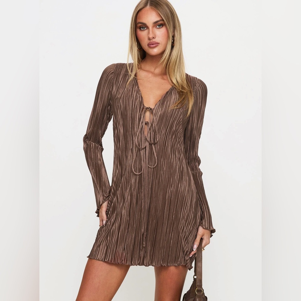 Princess Polly Malop Long Sleeve Mini Dress Chocolate size 6
